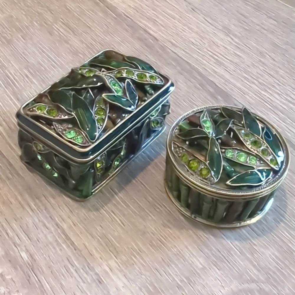 Bamboo Rhinestone Decorative Trinket Boxes Set Of 2
